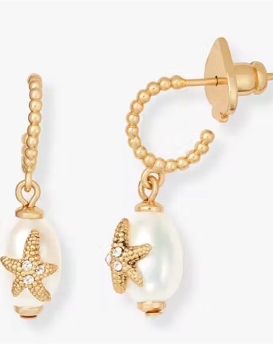 NWT Kate Spade NY Sea Star Pave &  Freshwater Pearl Starfish Charm Earrings - Picture 10 of 10